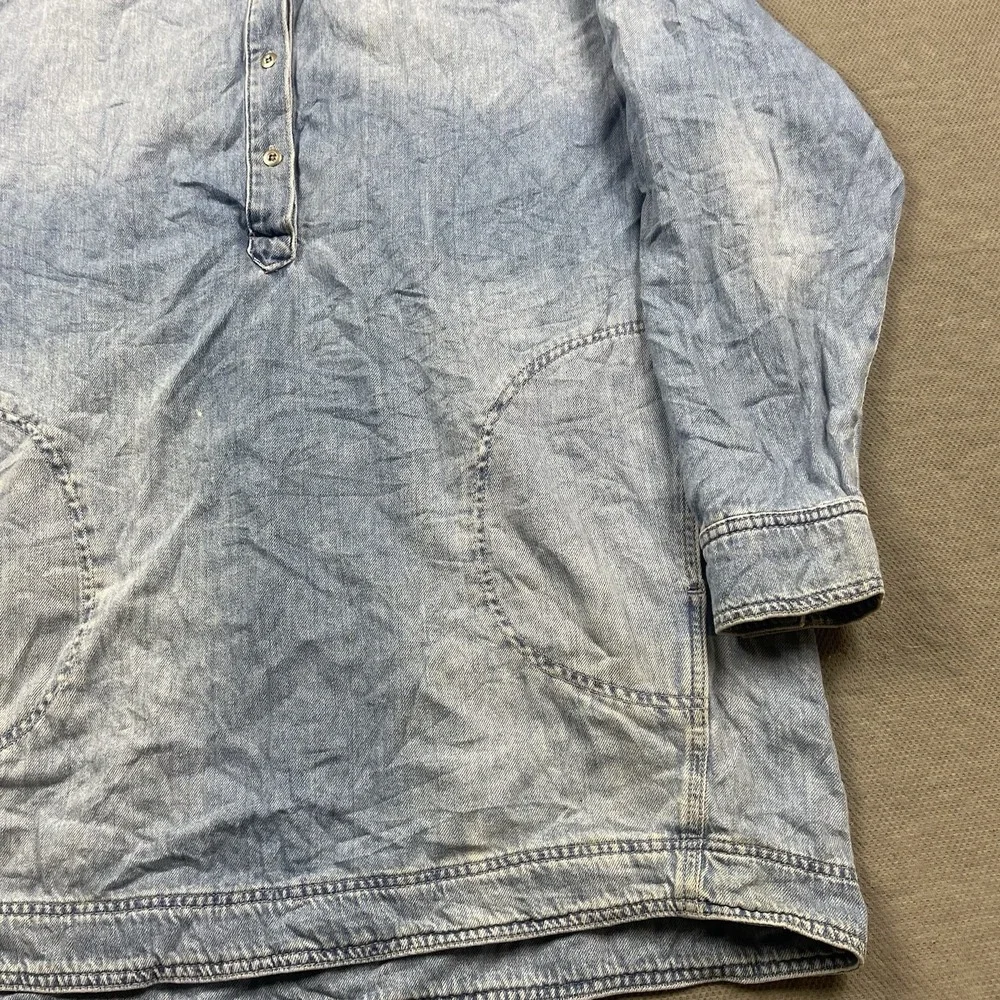 Free People Jacket Womens Medium Blue Denim Long Chore Coat Button Henley Dress - Picture 4 of 14